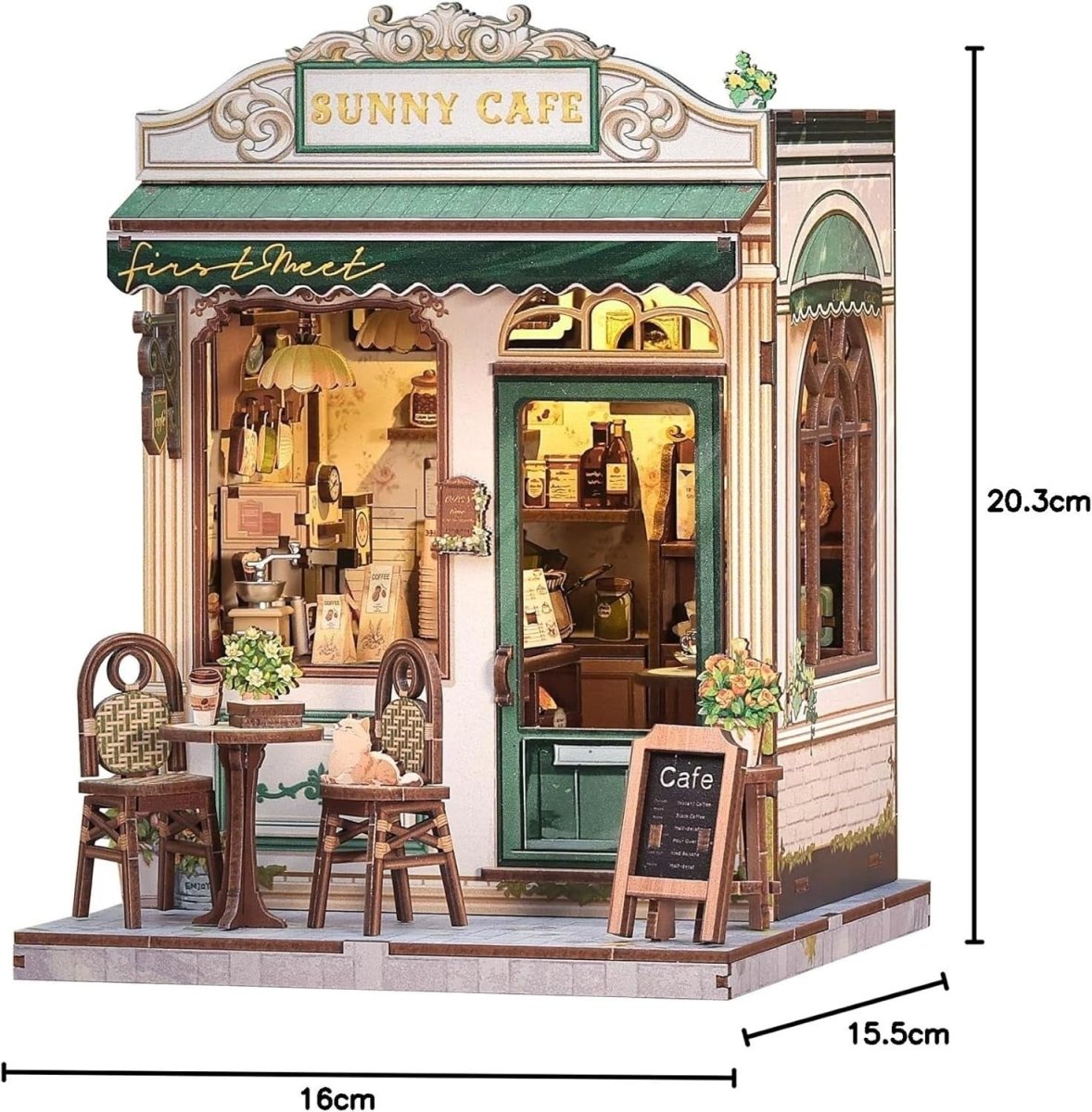 DIY Book Nook Kit Miniature Cafe Dollhouse LED Bookshelf Decor Puzzle - Kwikley