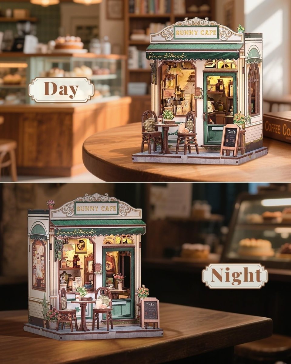 DIY Book Nook Kit Miniature Cafe Dollhouse LED Bookshelf Decor Puzzle - Kwikley
