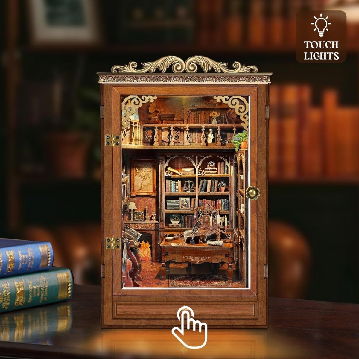 DIY Book Nook Kit Miniature Dollhouse Bookshelf Insert LED Wooden Puzzle - Kwikley