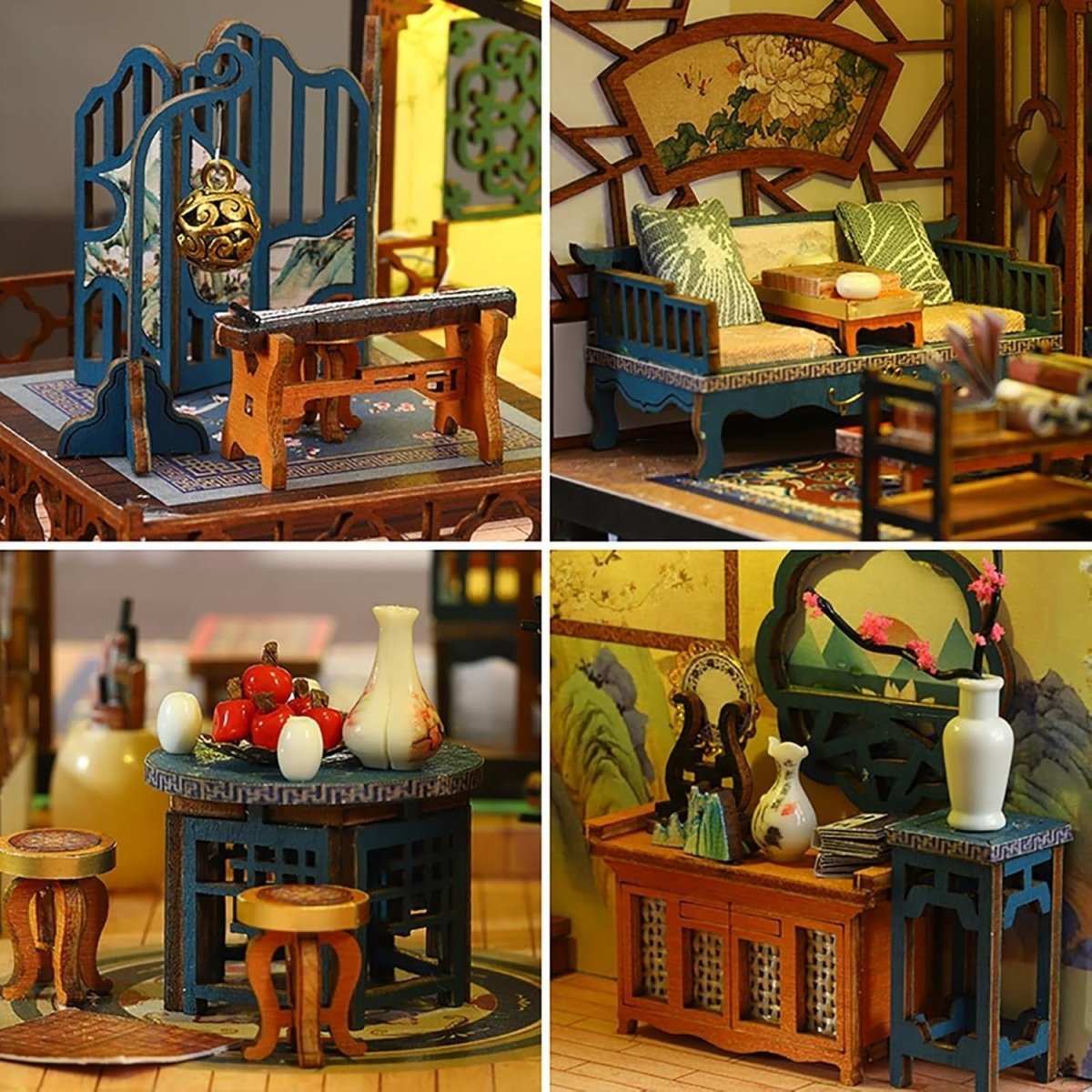 DIY Book Nook Kit Miniature Dollhouse LED Wooden Puzzle Bookend Decor - Kwikley
