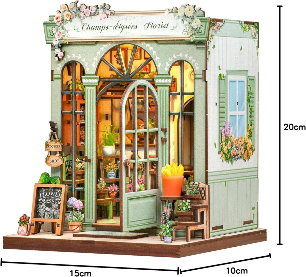 DIY Book Nook Kit Miniature Flower Shop Dollhouse Bookshelf Decor - Kwikley