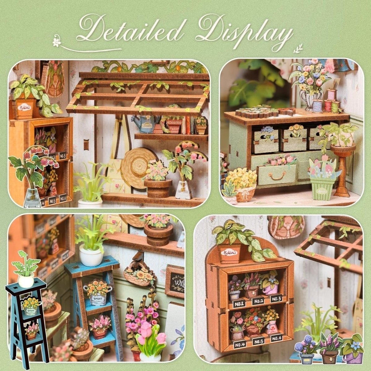 DIY Book Nook Kit Miniature Flower Shop Dollhouse Bookshelf Decor - Kwikley