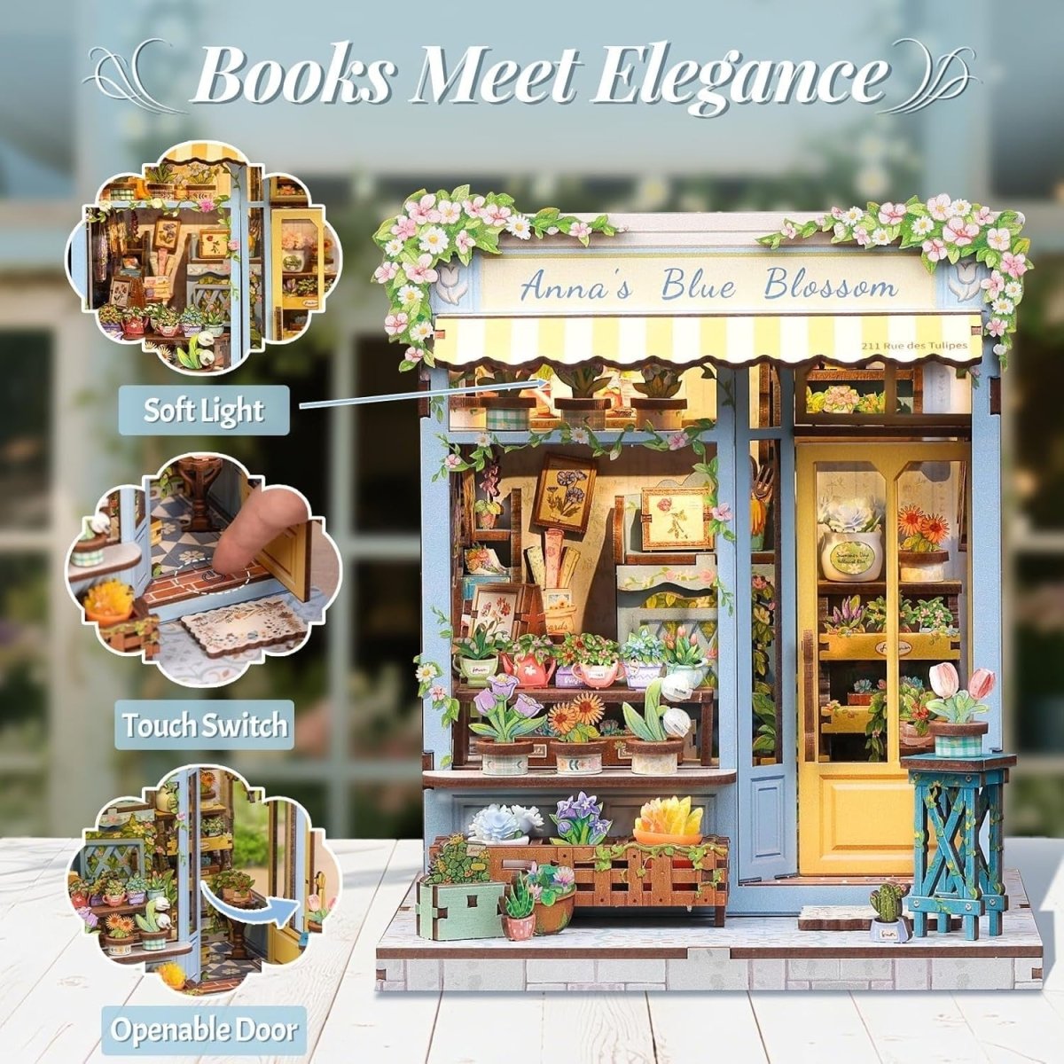 DIY Book Nook Kit Miniature Library House LED Wooden Puzzle Decor - Kwikley
