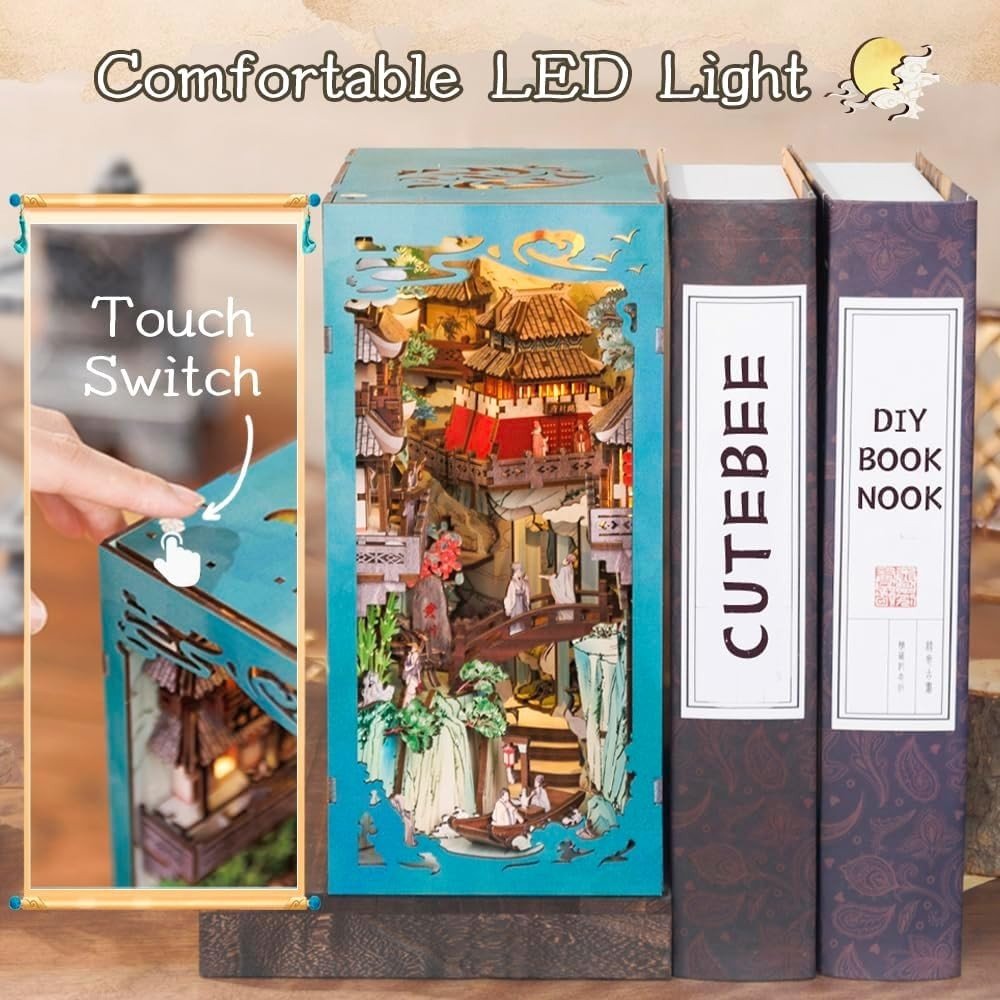 DIY Book Nook Kit Miniature Library LED Bookshelf Decor Puzzle Gift - Kwikley
