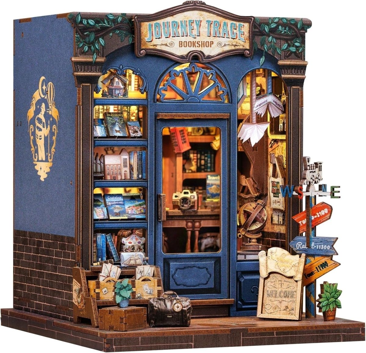 DIY Book Nook Kit Travel Bookshop Miniature Bookshelf Decor Puzzle - Kwikley
