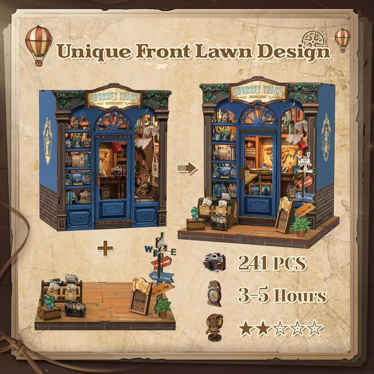 DIY Book Nook Kit Travel Bookshop Miniature Bookshelf Decor Puzzle - Kwikley