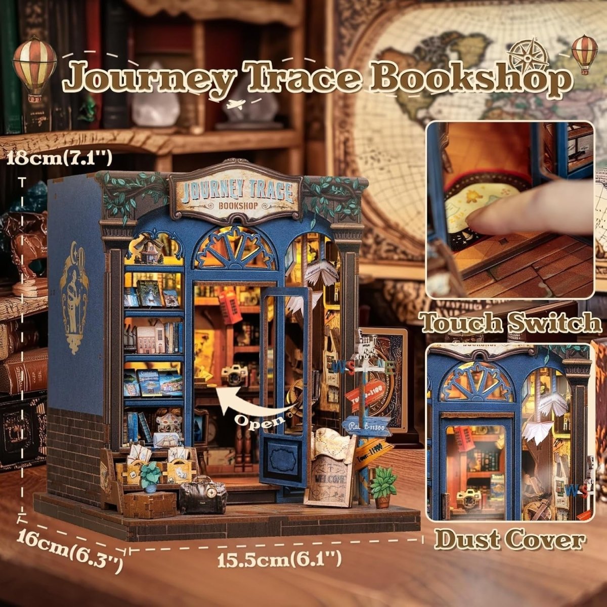 DIY Book Nook Kit Travel Bookshop Miniature Bookshelf Decor Puzzle - Kwikley