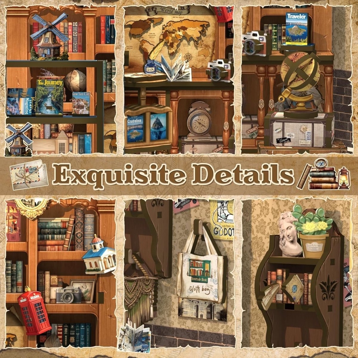 DIY Book Nook Kit Travel Bookshop Miniature Bookshelf Decor Puzzle - Kwikley