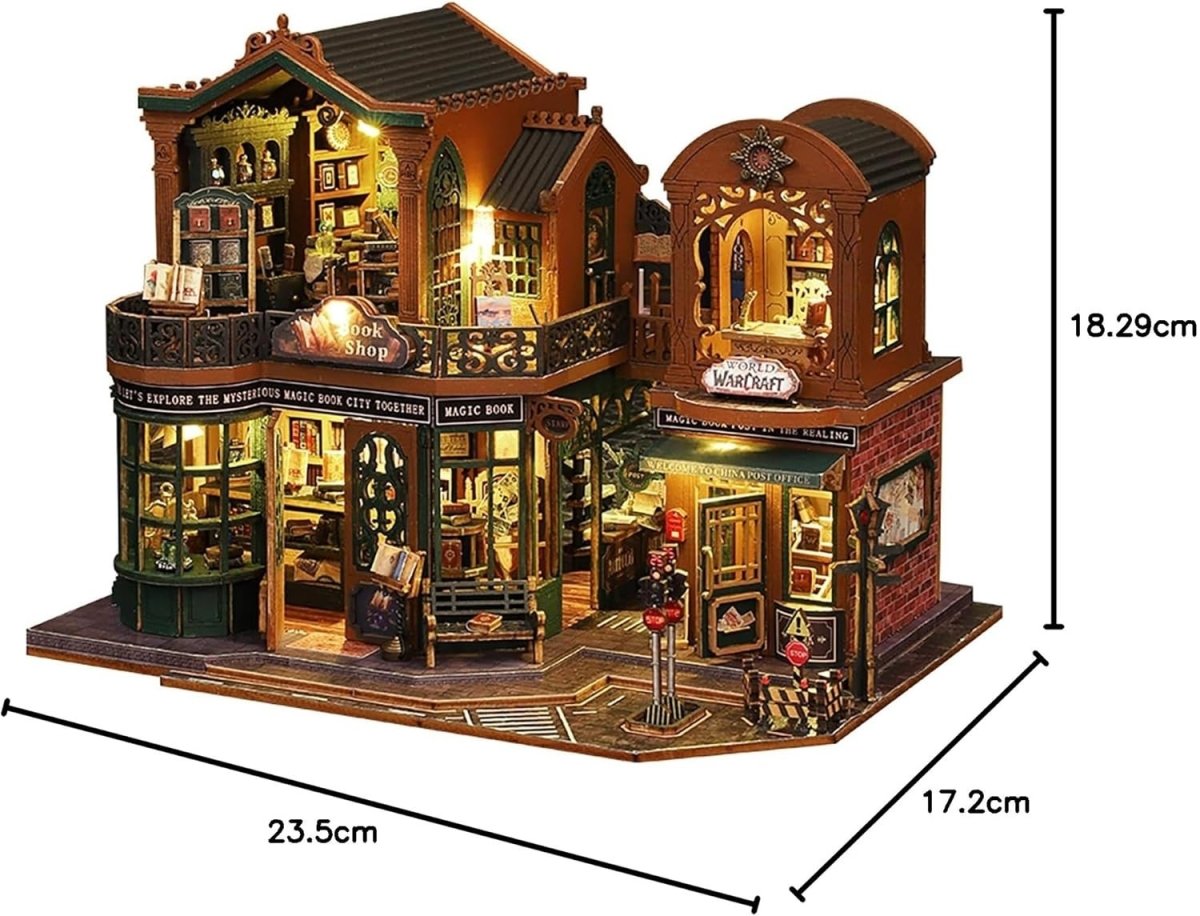 DIY Book Nook Kit Twilight Bookstore Miniature Dollhouse LED Bookend - Kwikley
