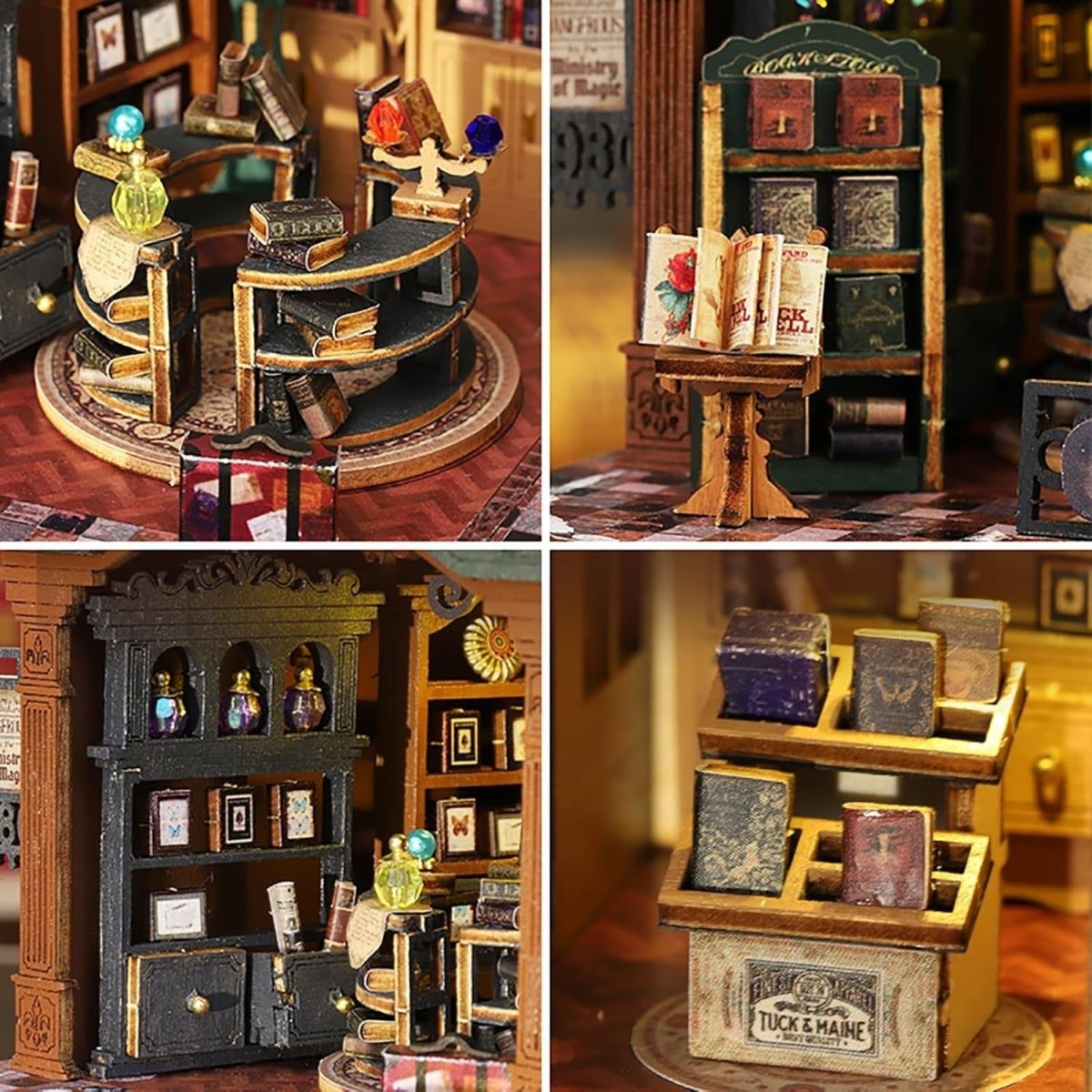 DIY Book Nook Kit Twilight Bookstore Miniature Dollhouse LED Bookend - Kwikley