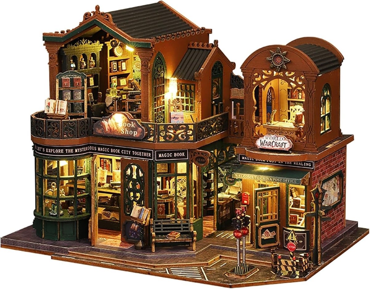 DIY Book Nook Kit Twilight Bookstore Miniature Dollhouse LED Bookend - Kwikley