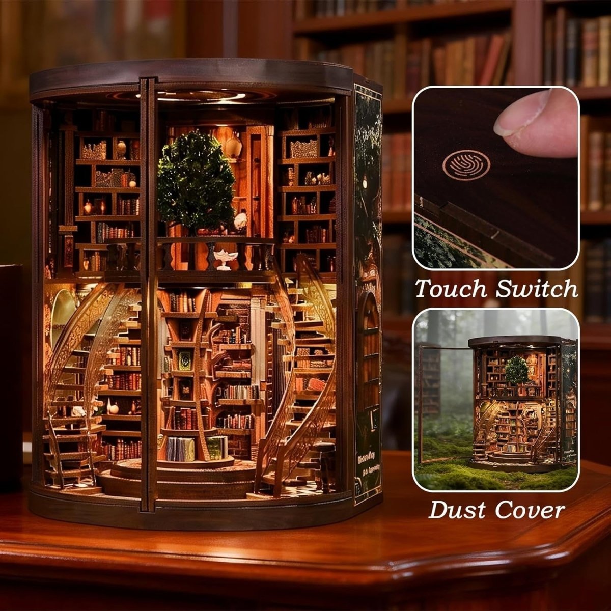 DIY Book Nook Library Kit LED Miniature Bookshelf Decor 3D Puzzle - Kwikley