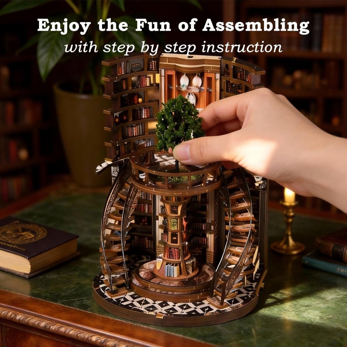 DIY Book Nook Library Kit LED Miniature Bookshelf Decor 3D Puzzle - Kwikley