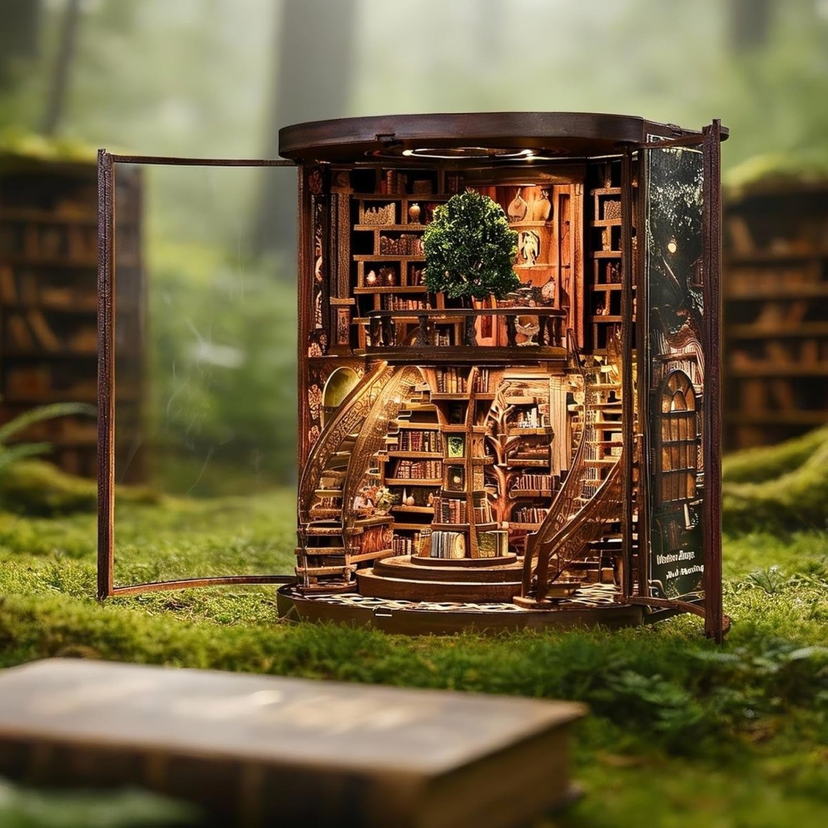 DIY Book Nook Library Kit LED Miniature Bookshelf Decor 3D Puzzle - Kwikley