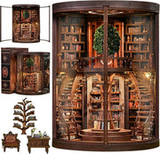 DIY Book Nook Library Kit LED Miniature Bookshelf Decor 3D Puzzle - Kwikley