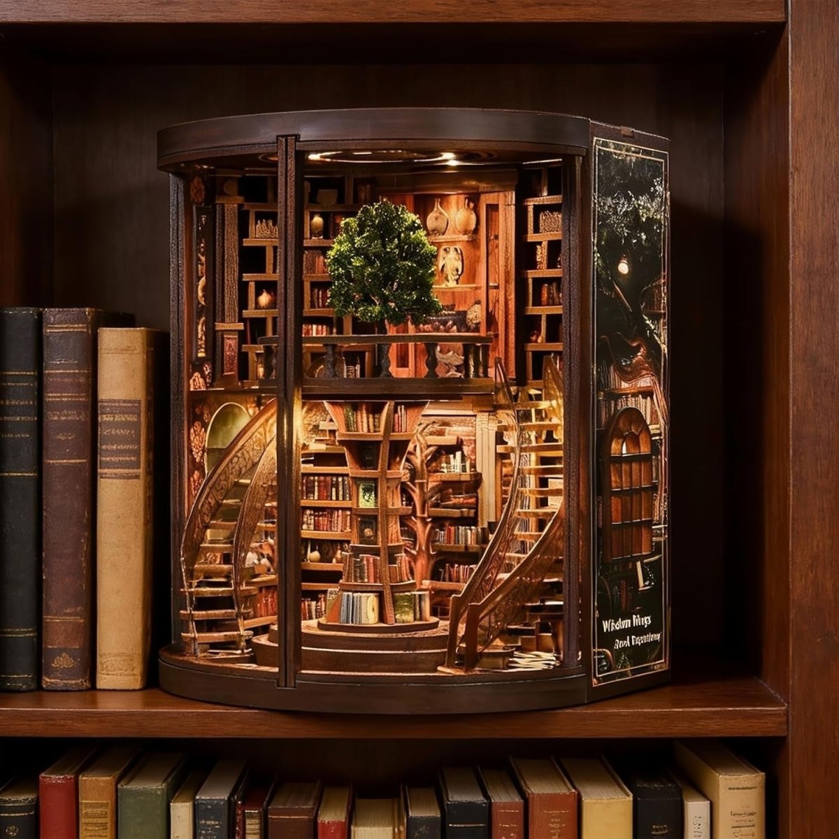 DIY Book Nook Library Kit LED Miniature Bookshelf Decor 3D Puzzle - Kwikley
