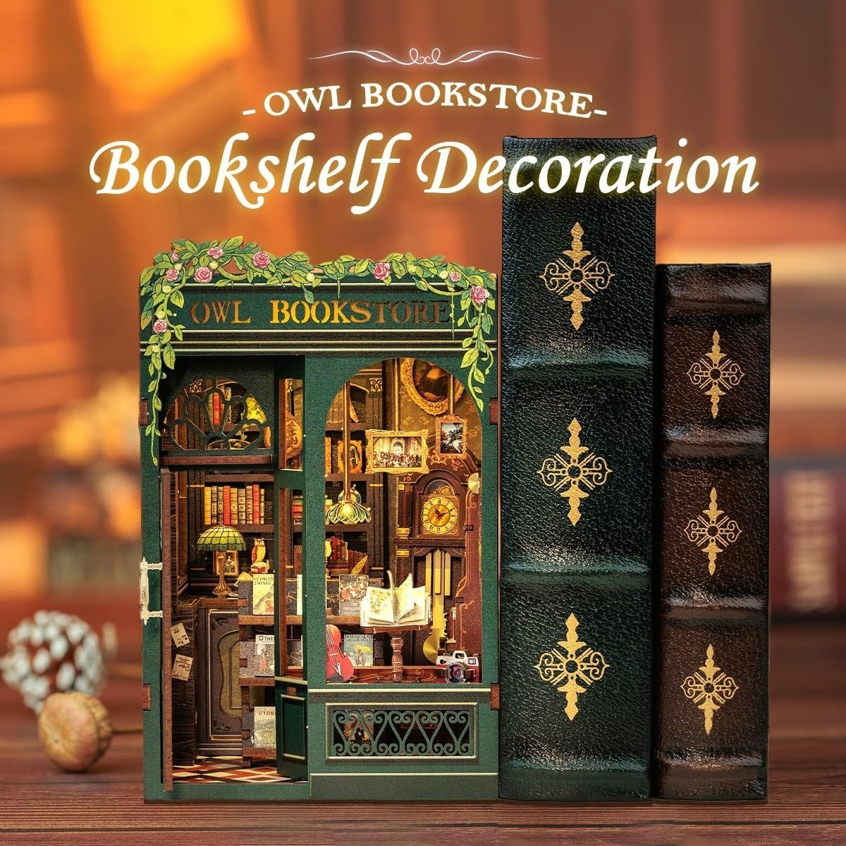 DIY Book Nook Miniature Bookshop Kit LED Bookshelf Diorama Puzzle - Kwikley