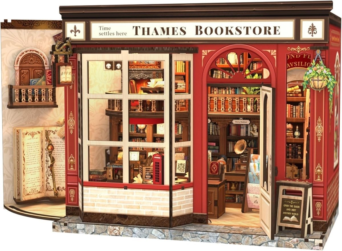 DIY Book Nook Miniature House Kit LED Bookshelf Insert Puzzle Gift - Kwikley