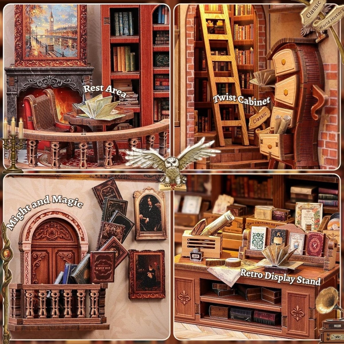 DIY Book Nook Miniature House Kit LED Bookshelf Insert Puzzle Gift - Kwikley