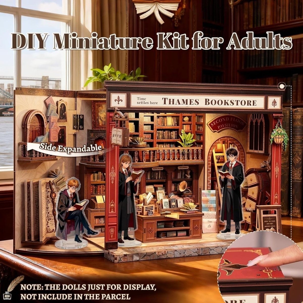 DIY Book Nook Miniature House Kit LED Bookshelf Insert Puzzle Gift - Kwikley