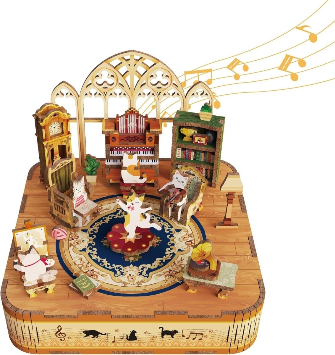 DIY Cat Music Box 3D Wooden Puzzle Rotating Model Kit Home Decor Gift - Kwikley