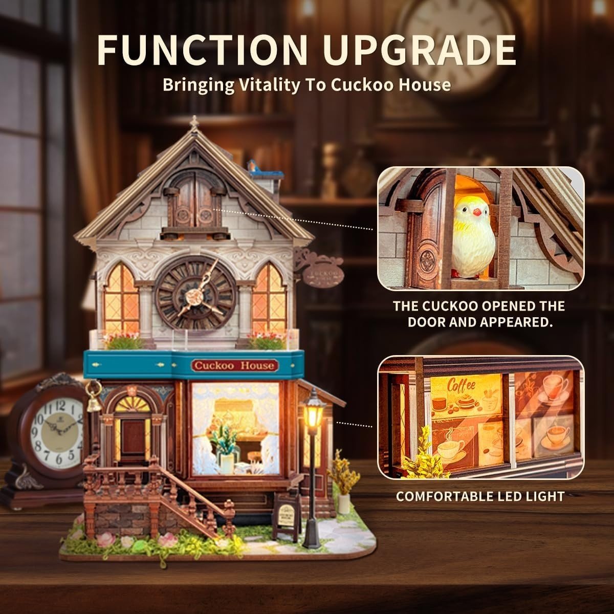 DIY Cuckoo House 3D Wooden Puzzle Music Light Miniature Model Kit - Kwikley