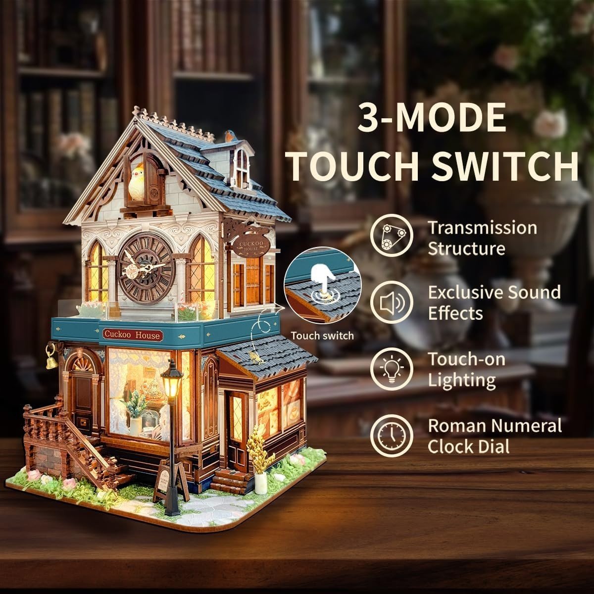 DIY Cuckoo House 3D Wooden Puzzle Music Light Miniature Model Kit - Kwikley