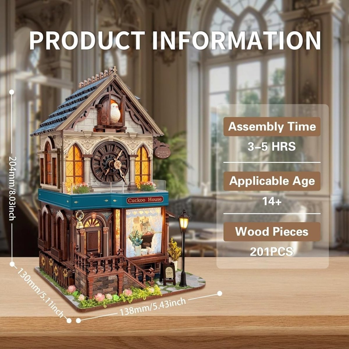 DIY Cuckoo House 3D Wooden Puzzle Music Light Miniature Model Kit - Kwikley