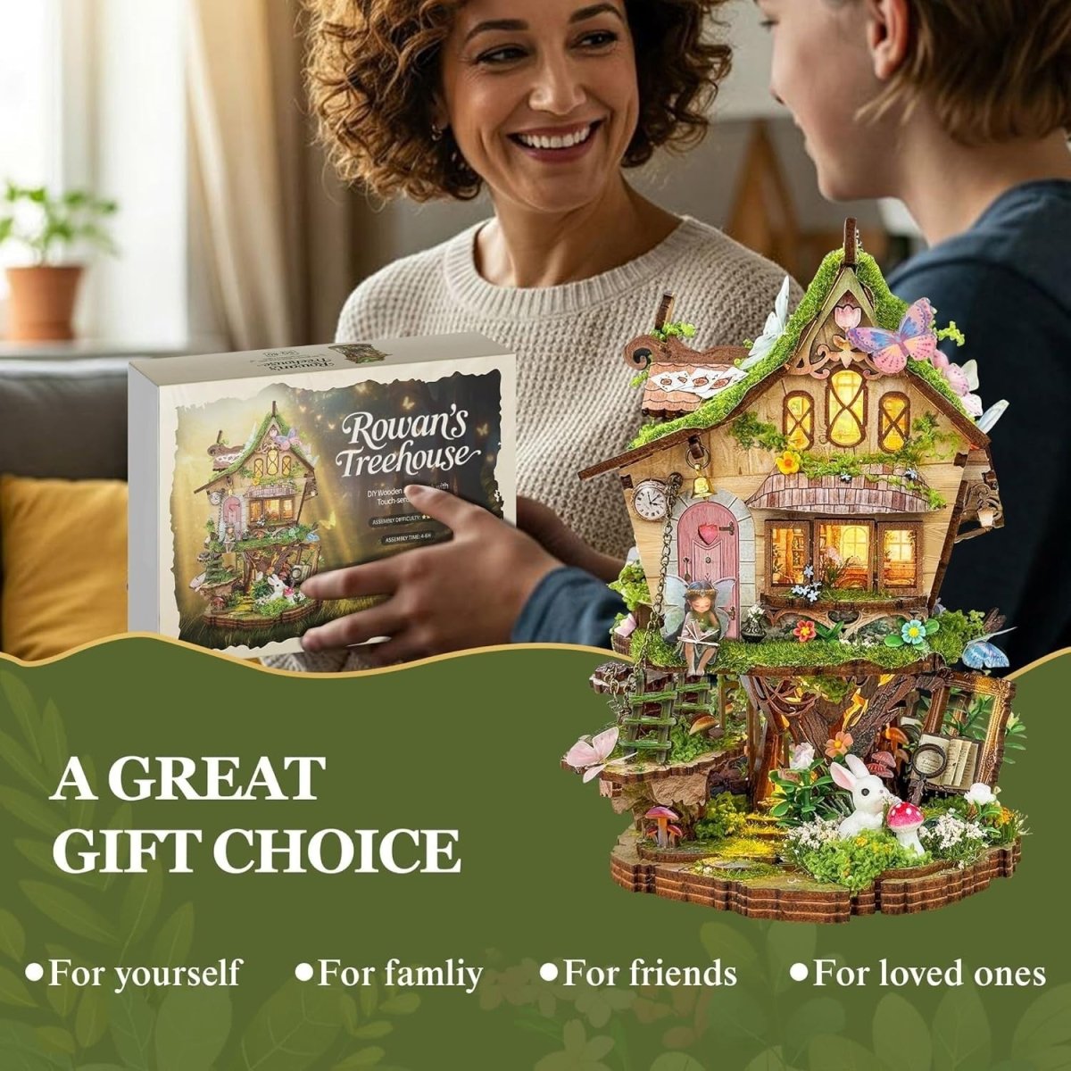 DIY Miniature Treehouse Kit LED Fairy House Wooden Puzzle Decor Gift - Kwikley