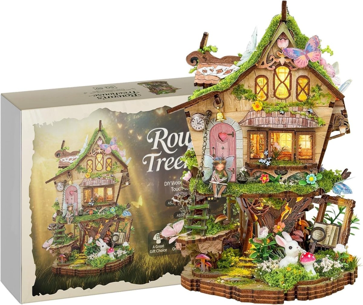 DIY Miniature Treehouse Kit LED Fairy House Wooden Puzzle Decor Gift - Kwikley