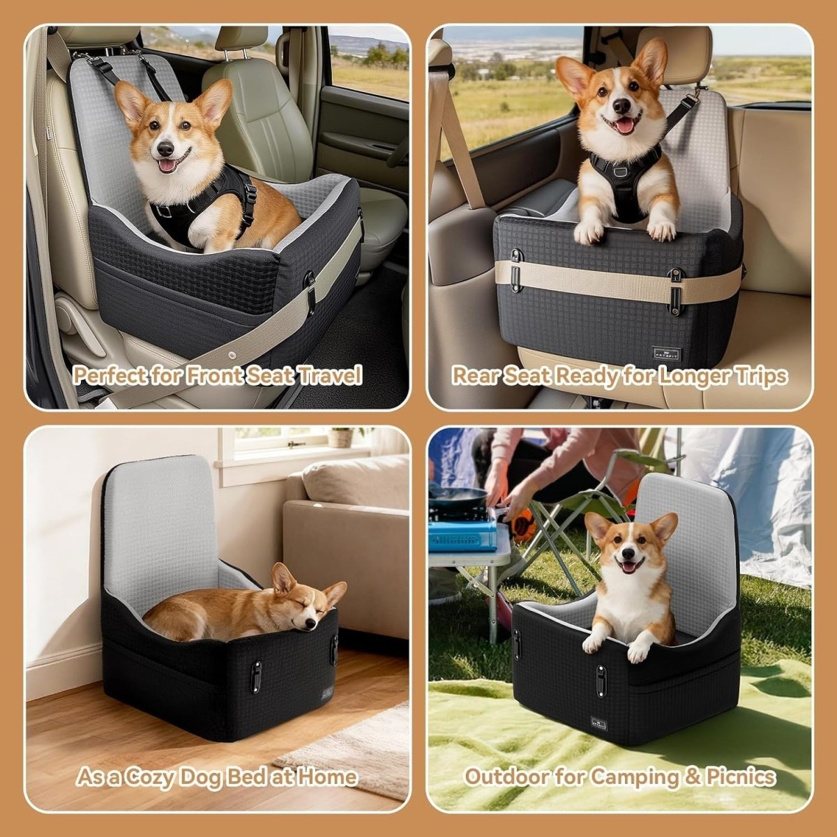 Dog Booster Car Seat 5in Foam Washable Travel Bed Dual Tethers 35lbs - Kwikley