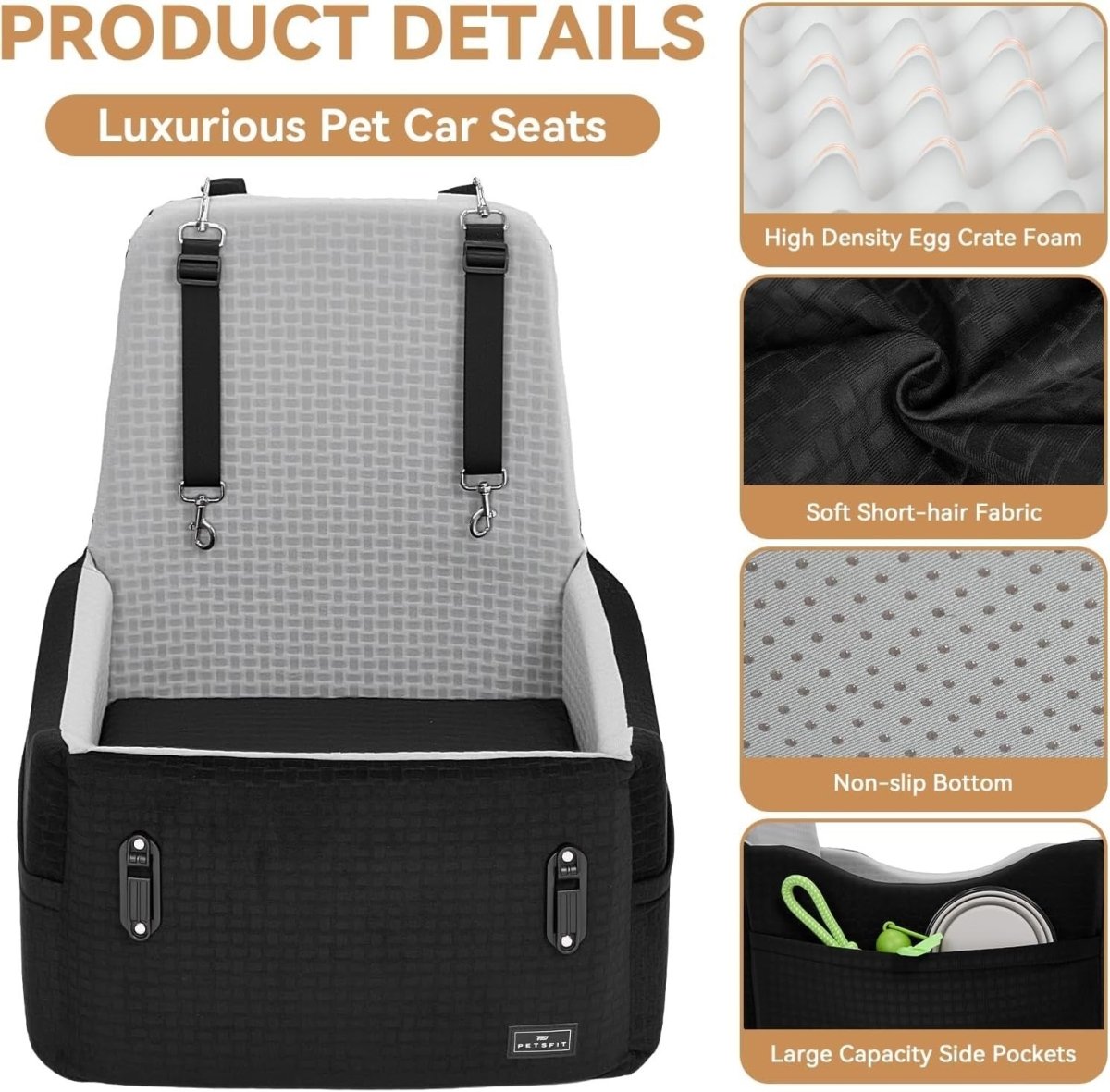 Dog Booster Car Seat 5in Foam Washable Travel Bed Dual Tethers 35lbs - Kwikley