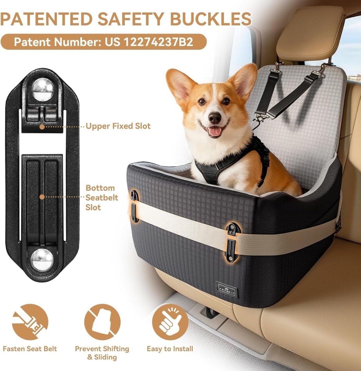 Dog Booster Car Seat 5in Foam Washable Travel Bed Dual Tethers 35lbs - Kwikley