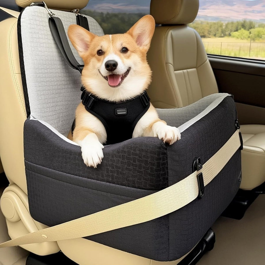 Dog Booster Car Seat 5in Foam Washable Travel Bed Dual Tethers 35lbs - Kwikley