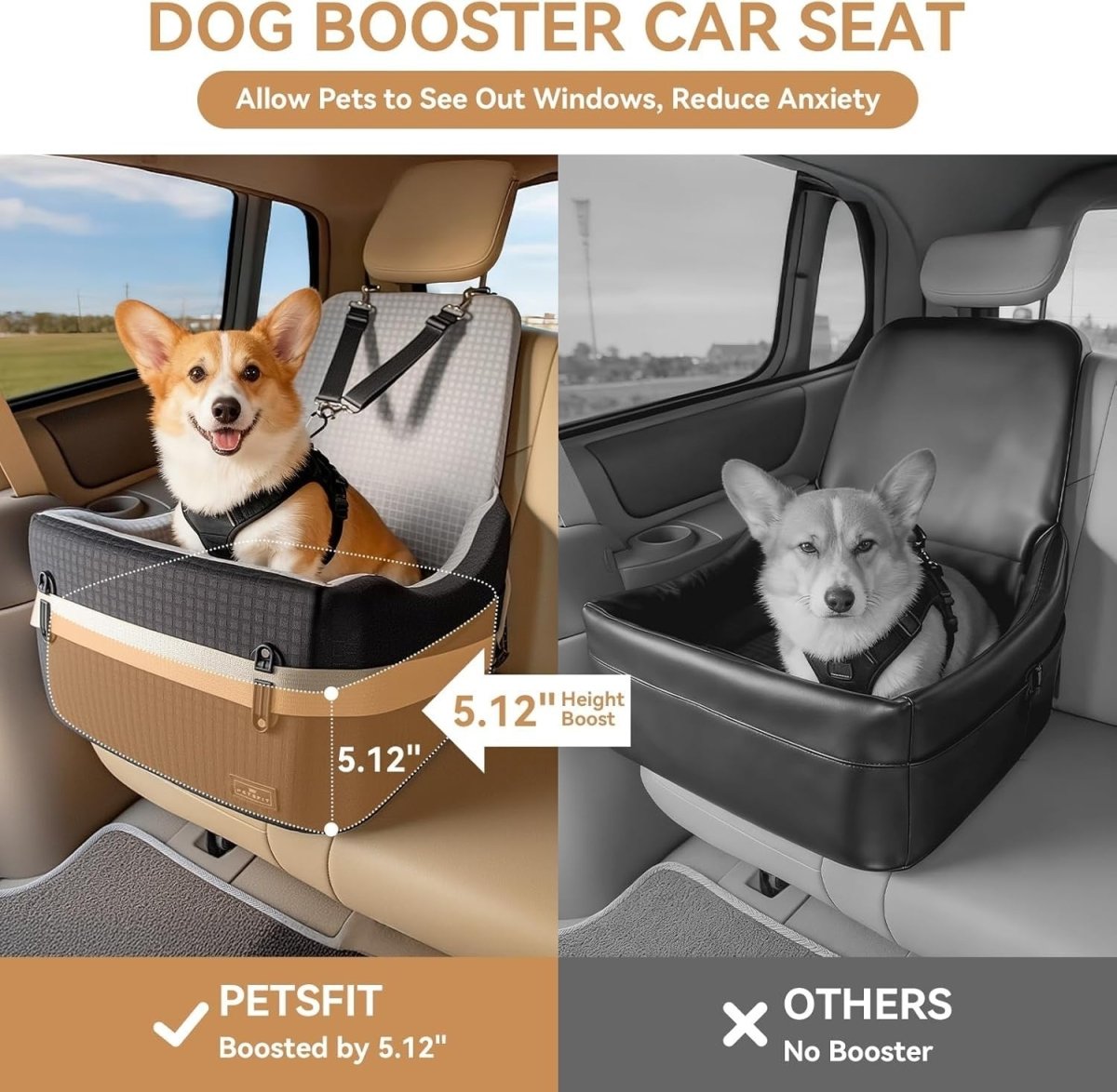 Dog Booster Car Seat 5in Foam Washable Travel Bed Dual Tethers 35lbs - Kwikley