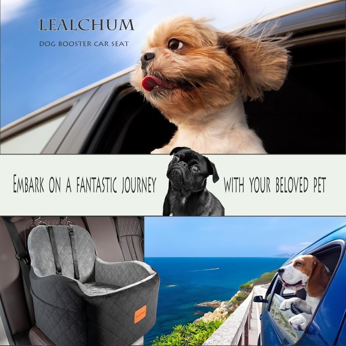 Dog Booster Car Seat 6in Elevated Memory Foam Bed Washable 35lb - Kwikley