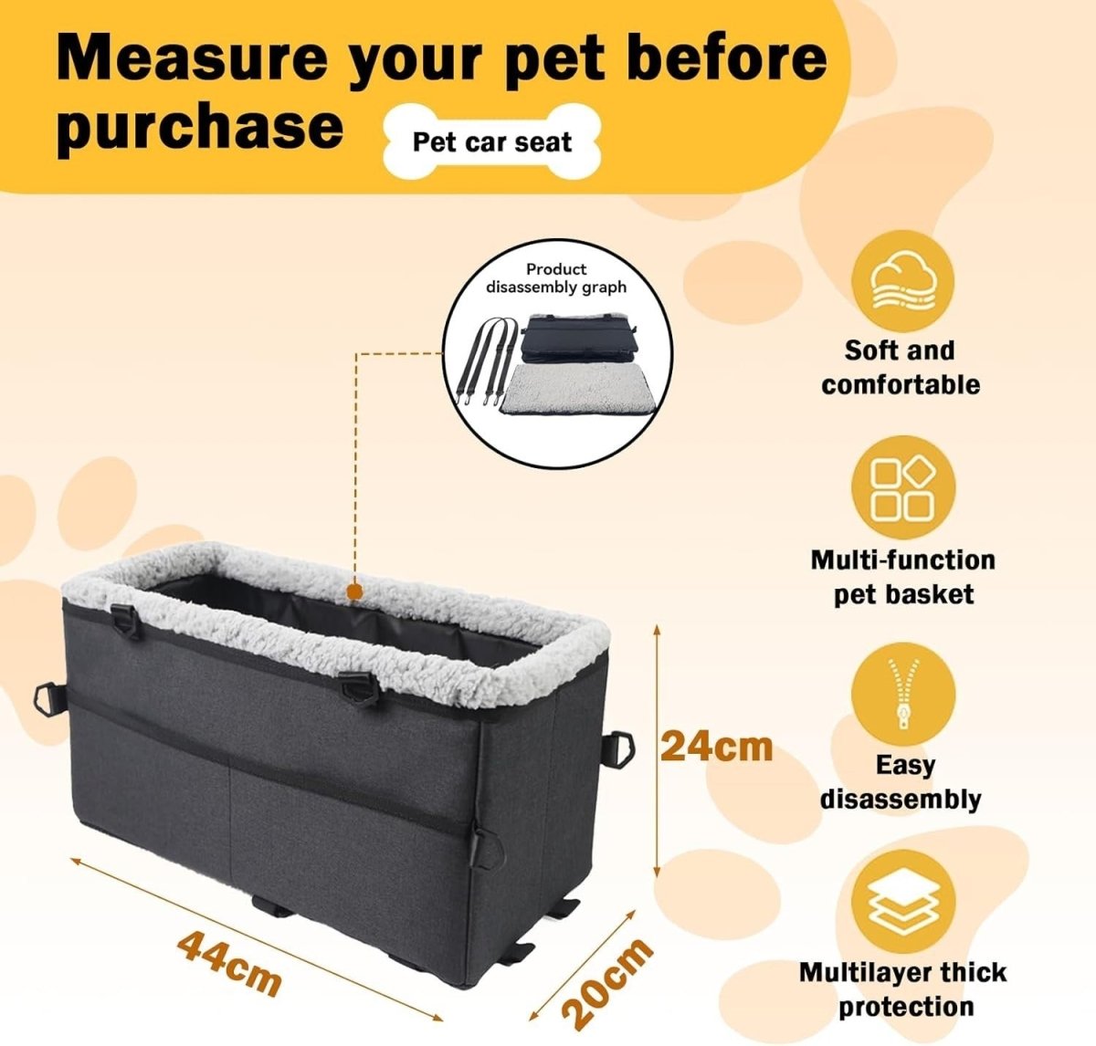 Dog Booster Car Seat Center Console Pet Carrier Safety Leash Black - Kwikley