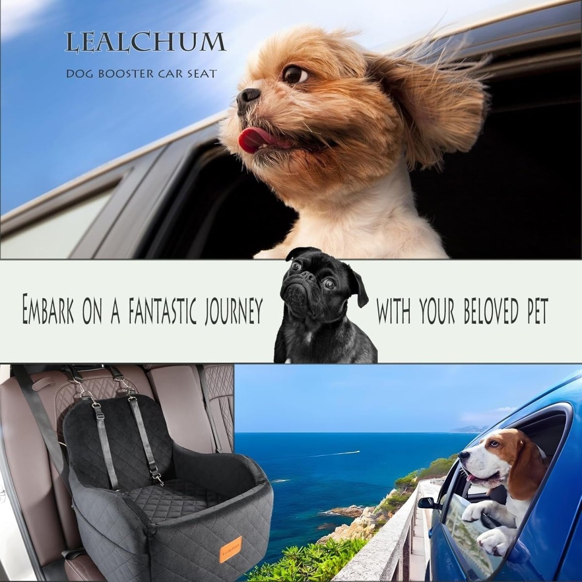 Dog Booster Car Seat Elevated Memory Foam Travel Bed Washable Medium - Kwikley