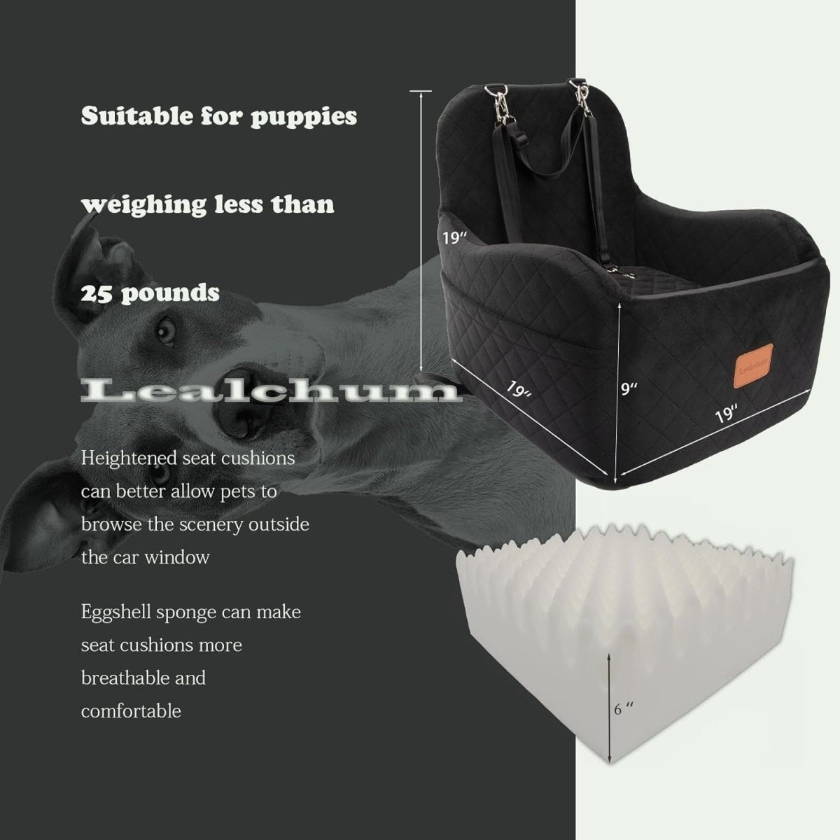 Dog Booster Car Seat Elevated Memory Foam Travel Bed Washable Medium - Kwikley