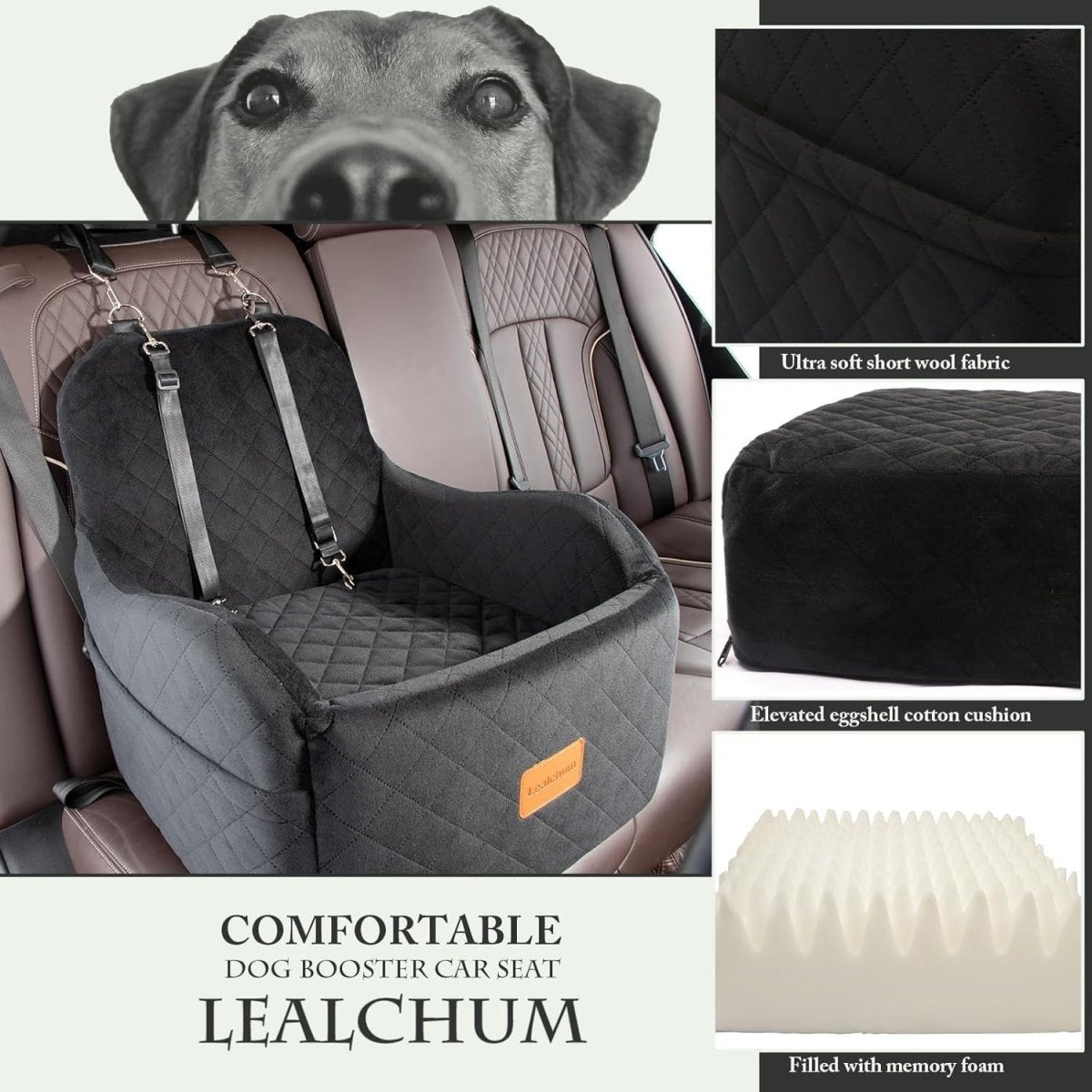 Dog Booster Car Seat Elevated Memory Foam Travel Bed Washable Medium - Kwikley