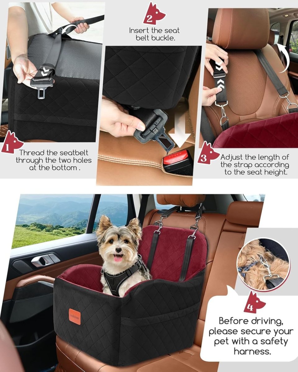 Dog Booster Car Seat Elevated Pet Travel Bed Washable 30lb Black Red - Kwikley