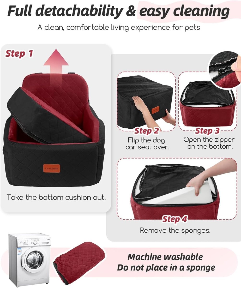 Dog Booster Car Seat Elevated Pet Travel Bed Washable 30lb Black Red - Kwikley