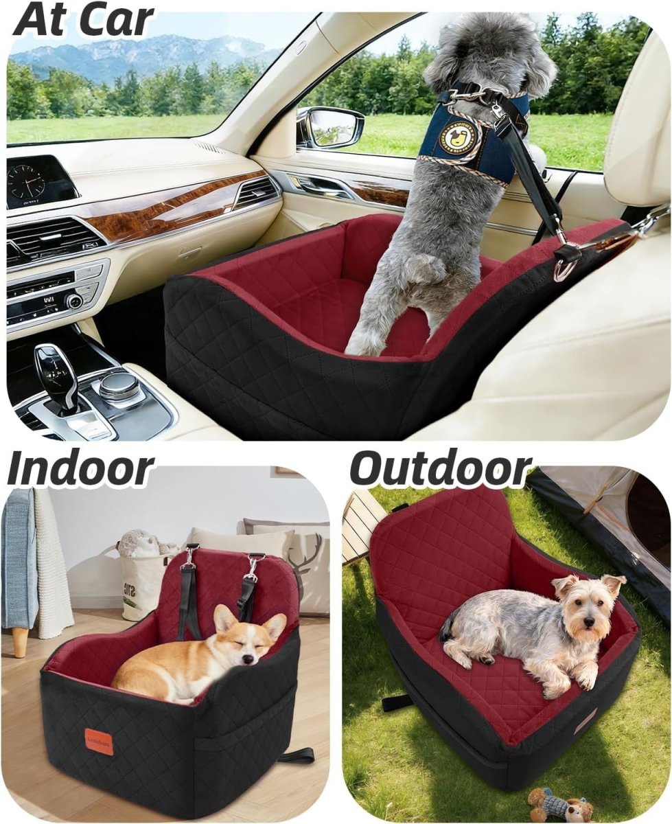 Dog Booster Car Seat Elevated Pet Travel Bed Washable 30lb Black Red - Kwikley