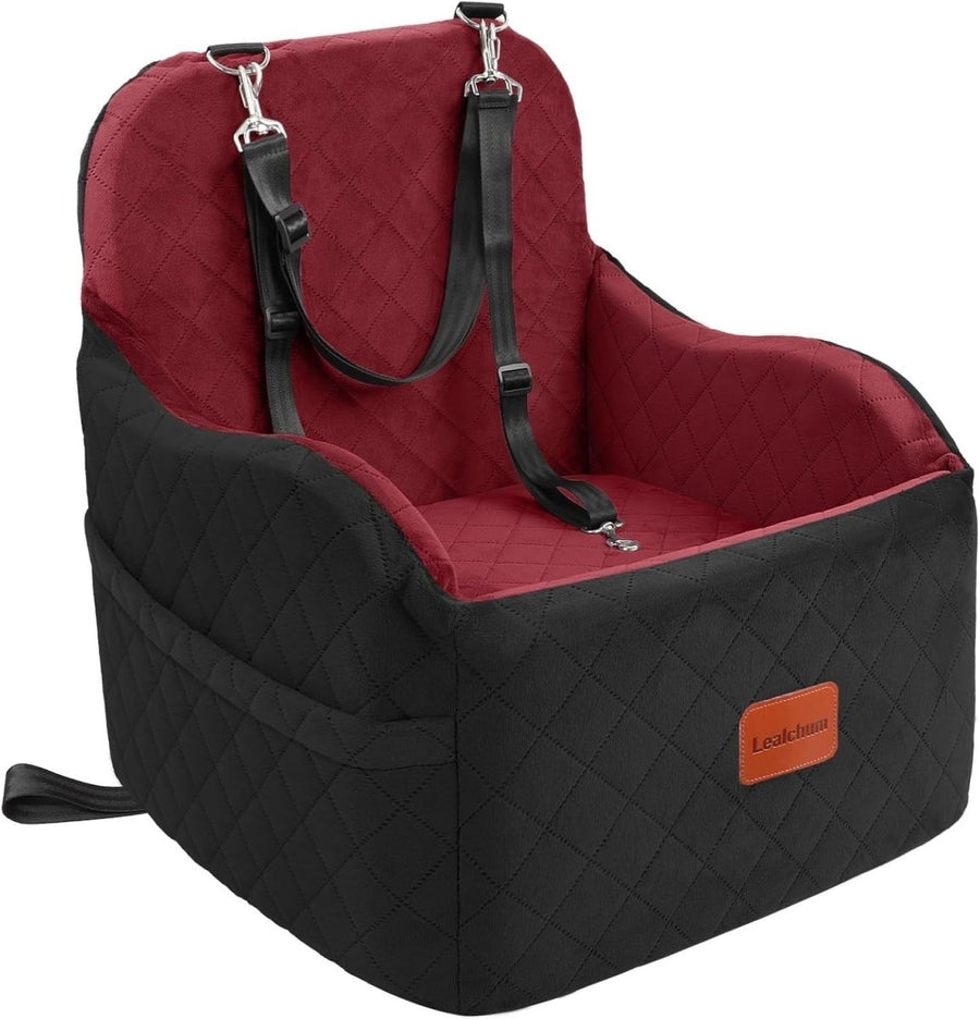 Dog Booster Car Seat Elevated Pet Travel Bed Washable 30lb Black Red - Kwikley