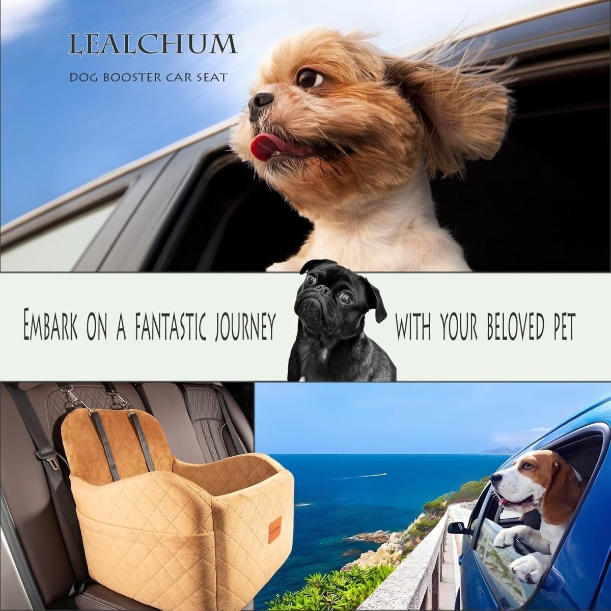 Dog Booster Car Seat Elevated Pet Travel Bed Washable 35lb Coffee - Kwikley
