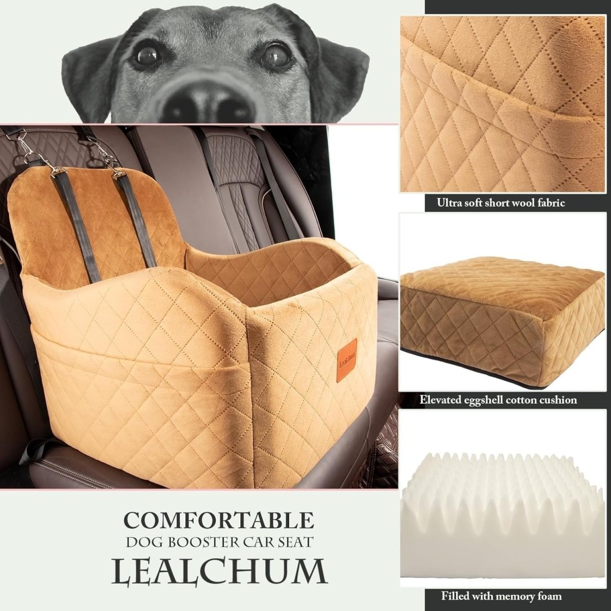 Dog Booster Car Seat Elevated Pet Travel Bed Washable 35lb Coffee - Kwikley