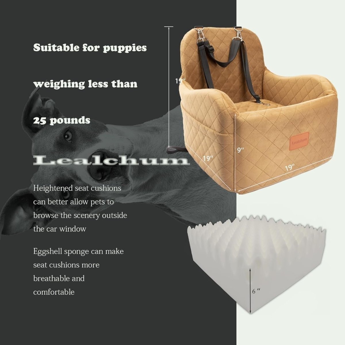Dog Booster Car Seat Elevated Pet Travel Bed Washable 35lb Coffee - Kwikley
