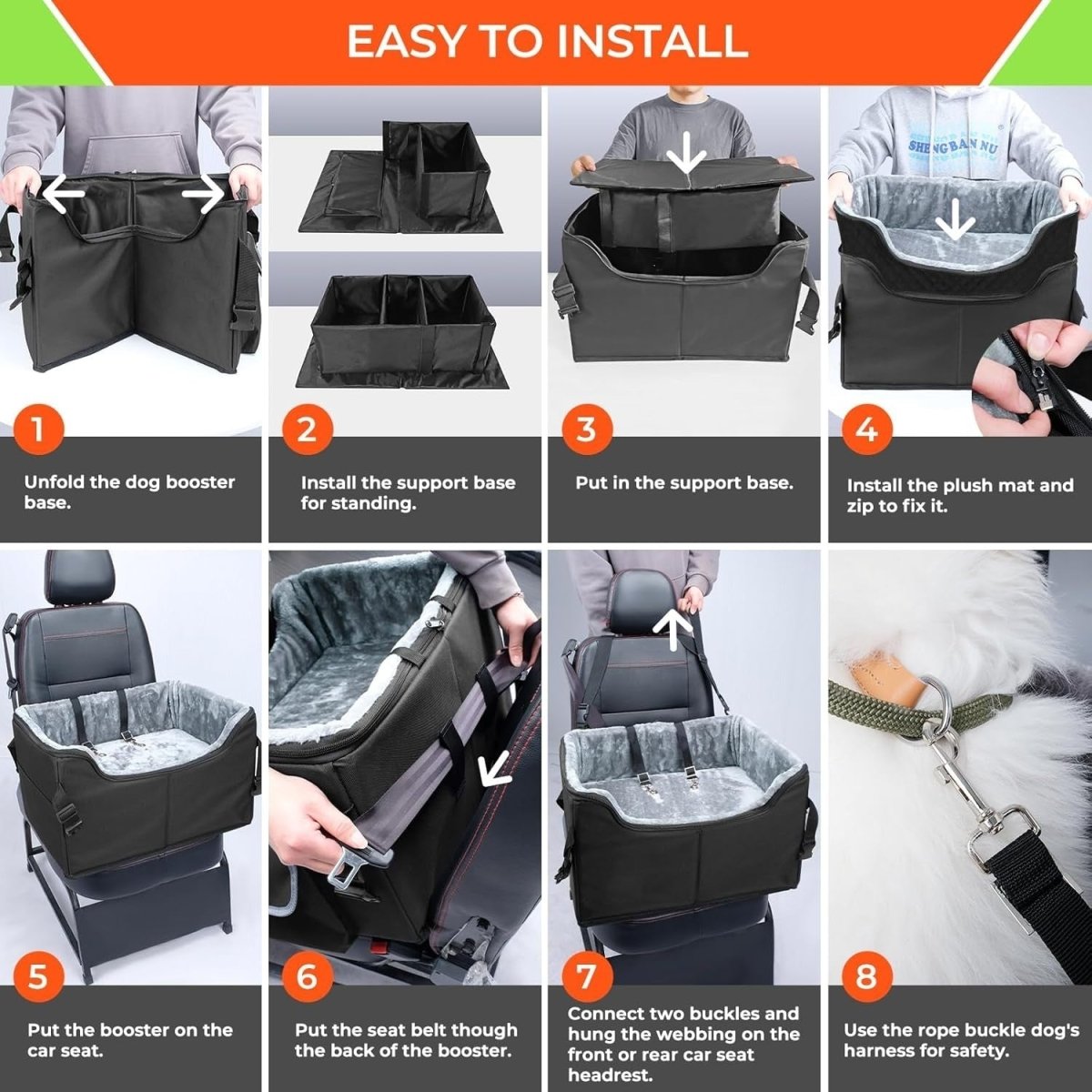 Dog Booster Car Seat Elevated Travel Bed Safety Leash Washable 40lb - Kwikley