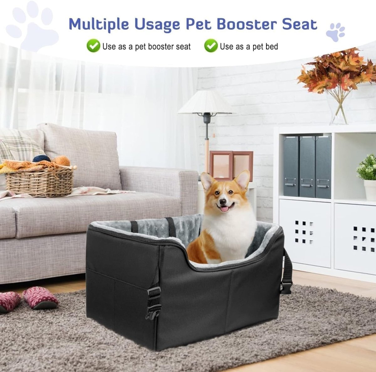 Dog Booster Car Seat Elevated Travel Bed Safety Leash Washable 40lb - Kwikley