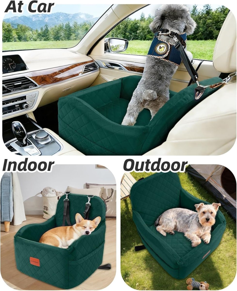 Dog Booster Car Seat Elevated Travel Bed Washable Pet Seat 35lb Green - Kwikley